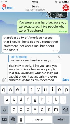 An example of how to edit a message within Telegram.