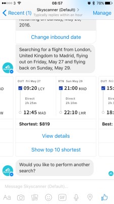 Skyscanner bots are being used to improve customer service for air travel.