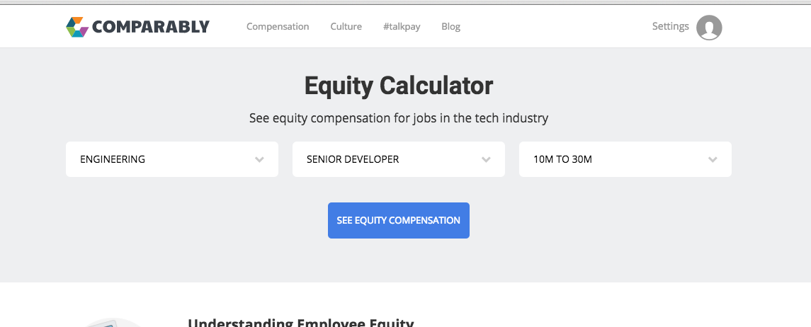 Comparably Tech Equity Calculator