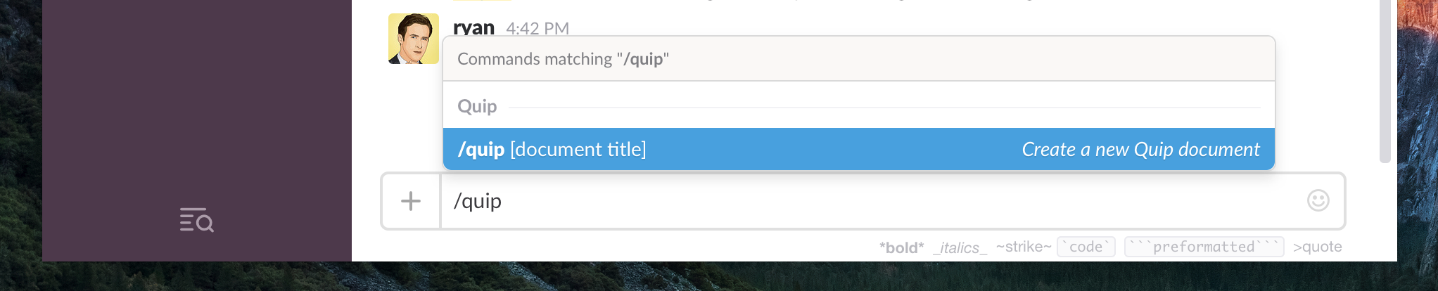Create Quip Doc in Slack