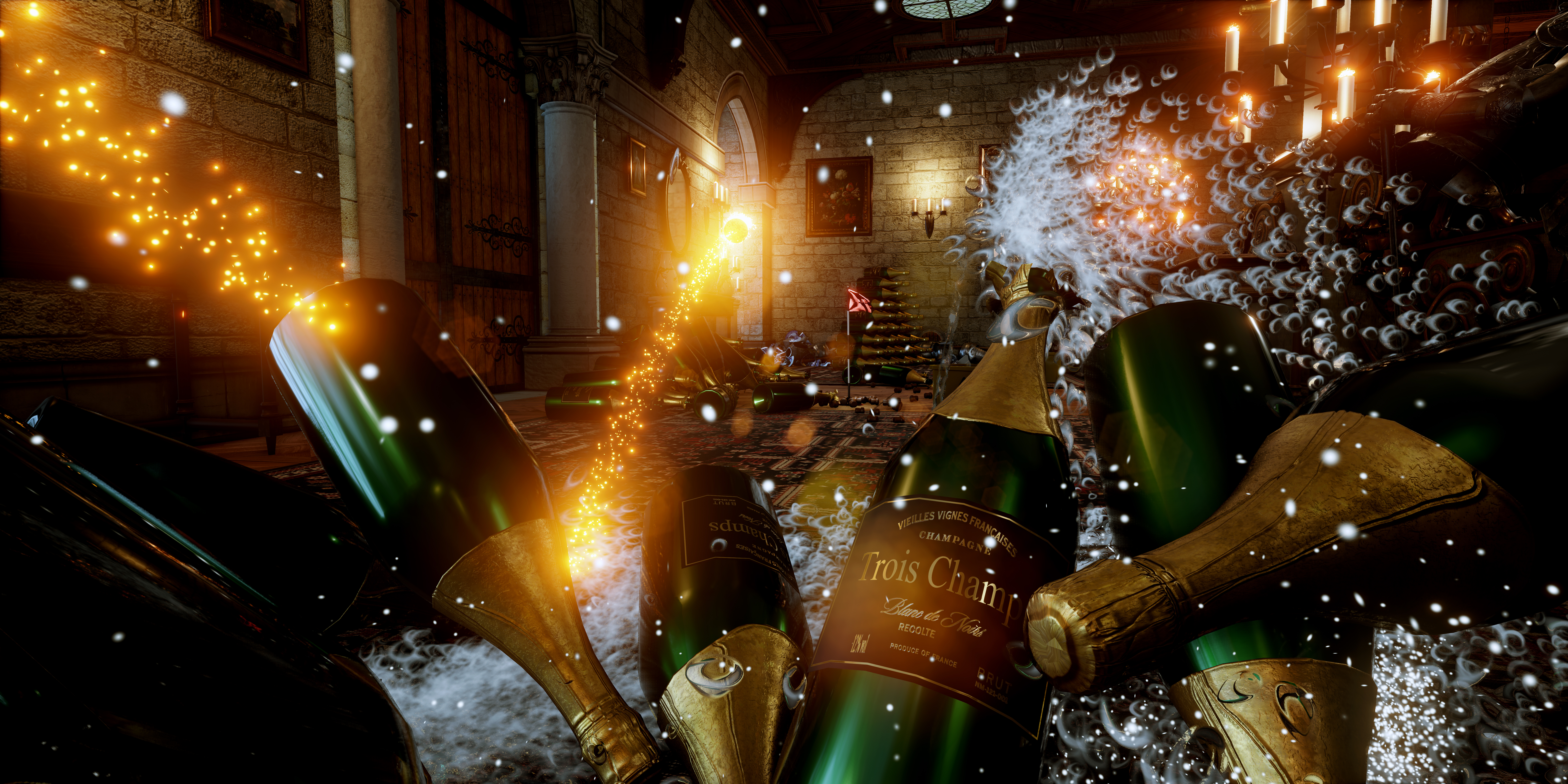 Try aiming your shots to make those flying champagne corks 