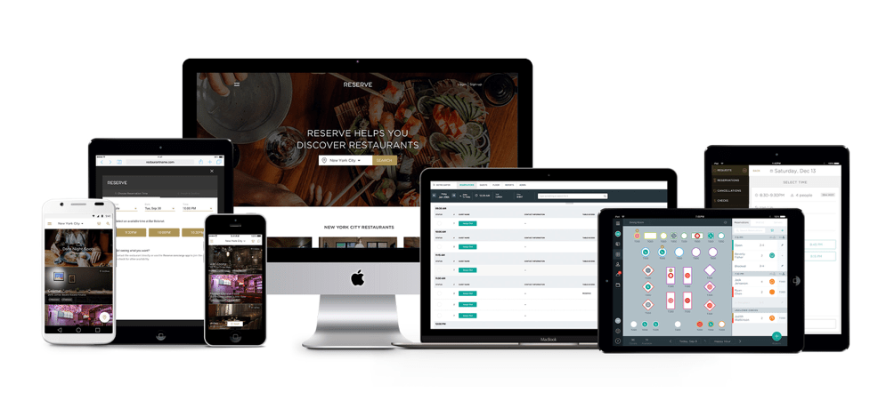 Reserve ecosystem - Reserve concierge app, website widget, Reserve.com website
