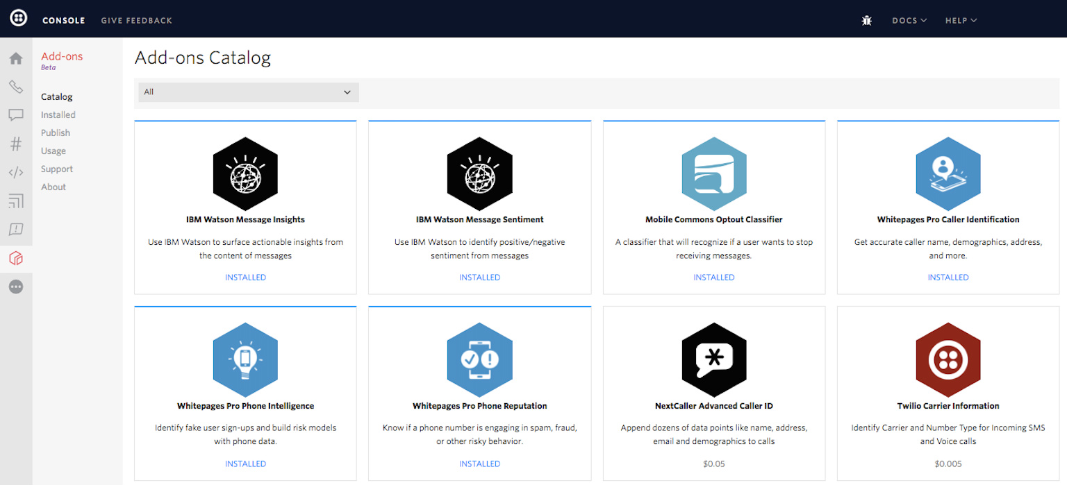 Twilio Add On Marketplace