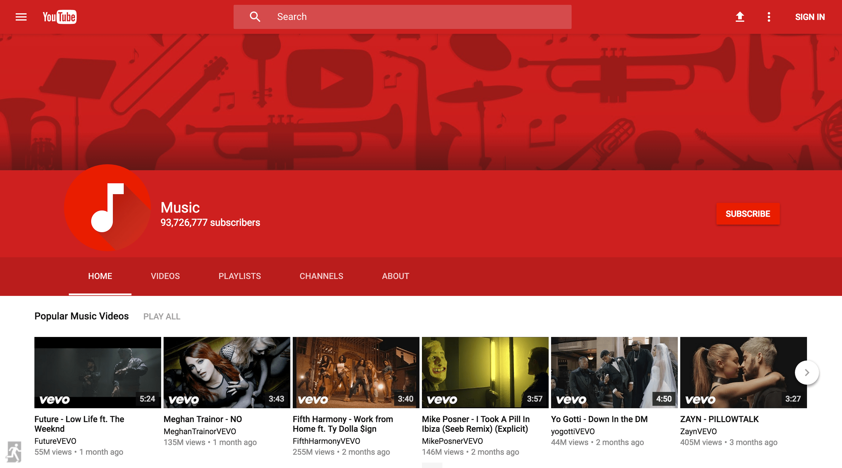 YouTube's music section.