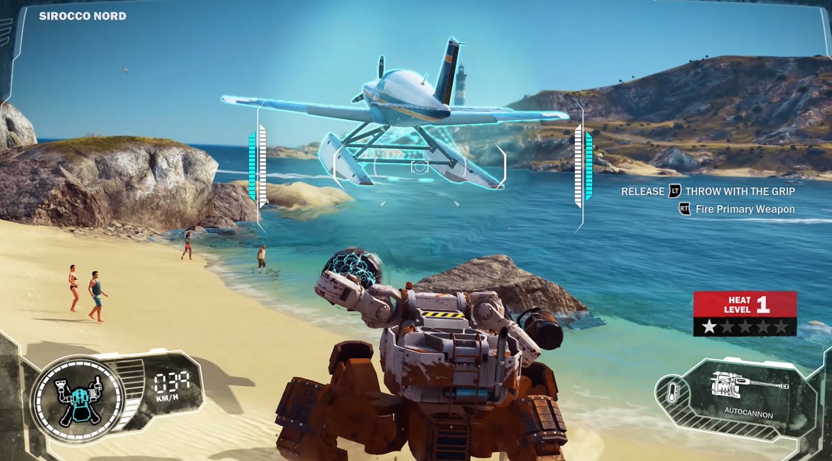 Just Cause 3 DLC's mech lets you launch a seaplane.