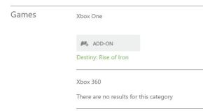 Destiny: Rise of Iron is only listed under Xbox One and not Xbox 360 on Microsoft's digital store.