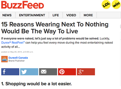 This is a screnshot of Durex native content on Buzzfeed