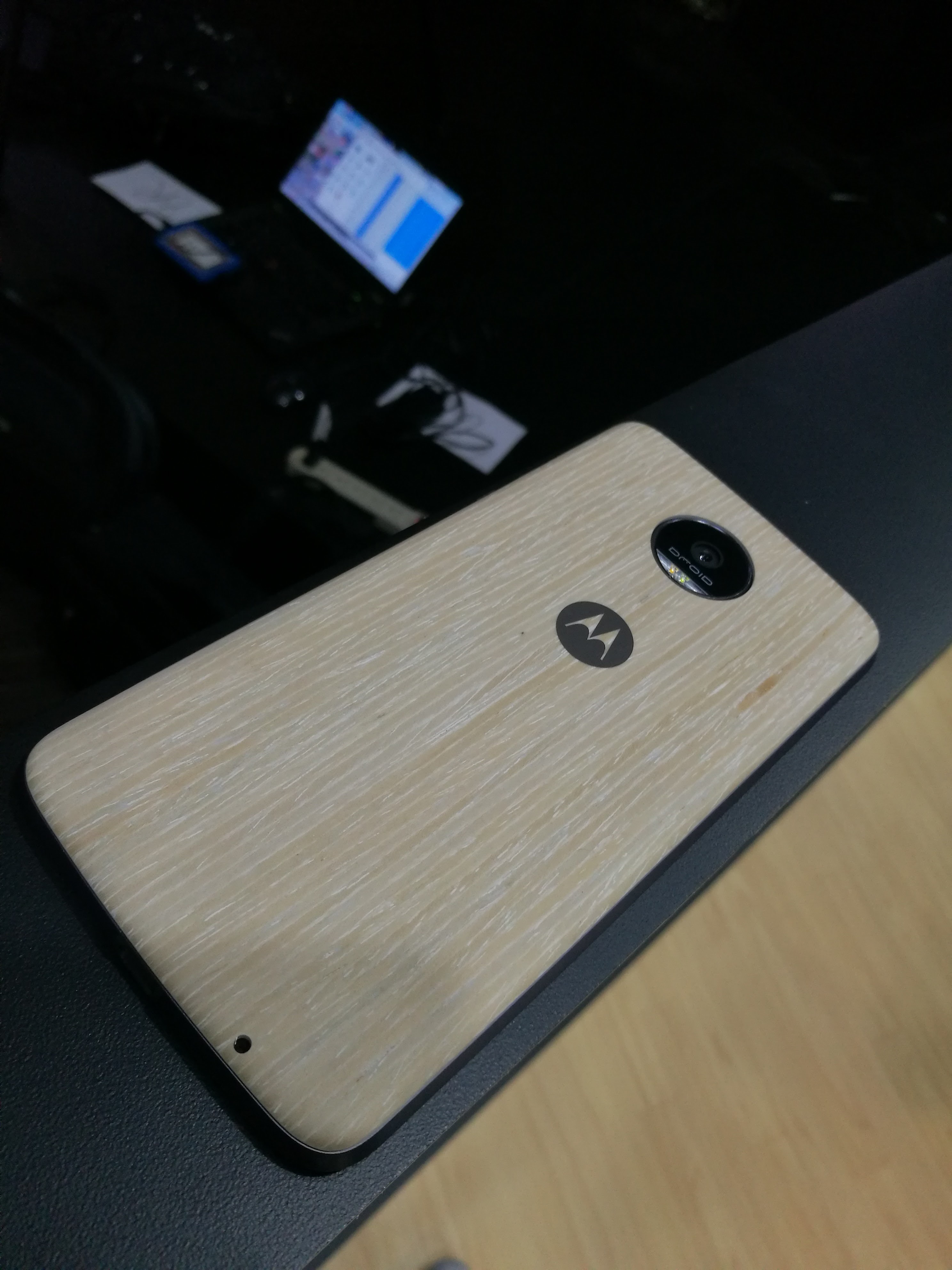 The Moto Z Force with a case on it.