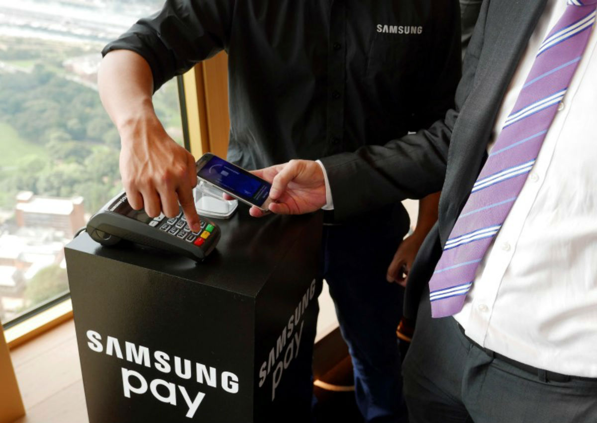 This photo shows Samsung's new Samsung Pay mobile wallet system is demonstrated at its Australian launch in Sydney, June 15, 2016.