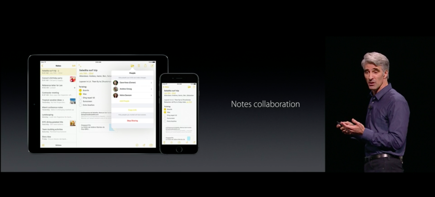Multiple people can collaborate in the new Notes app.