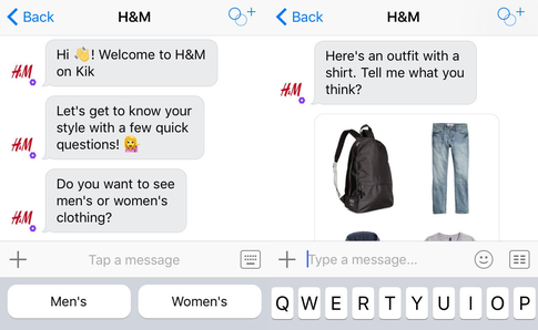 This image shows a Screenshot of H&M retail bot on Kik