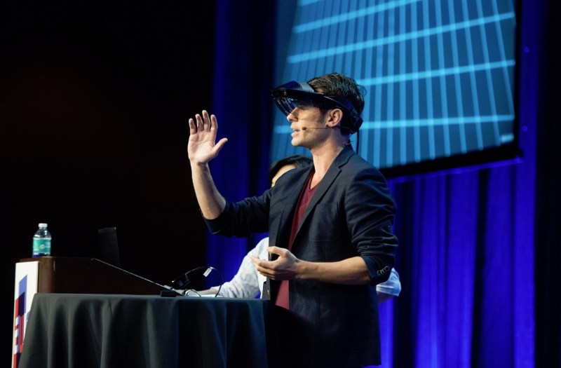 Meron Gribetz demonstrations gesture detection with the Meta 2 glasses.