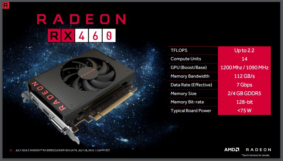 The specs for the small RX 460.