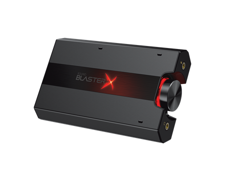 The compact Sound Blaster X portable soundcard with headphone amplifier.