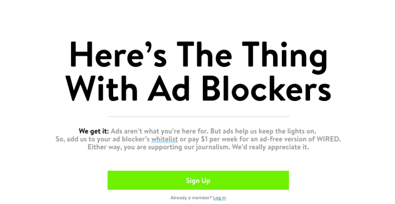 Wired detects ad blocking software