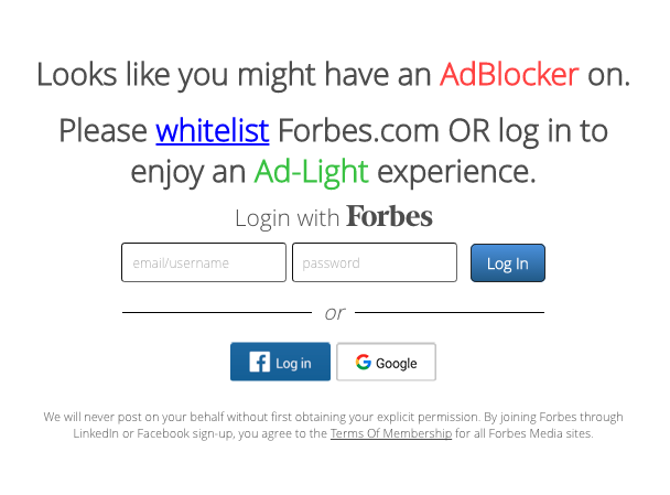 Forbes detects ad blocking software