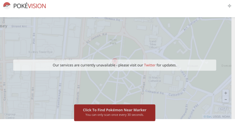 Screenshot of Pokévision website