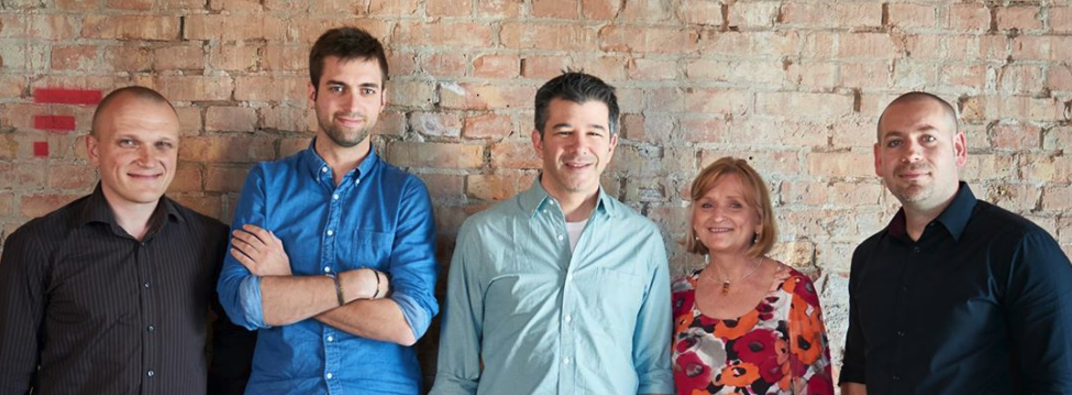 Travis Kalanick (middle) with Florent, Mary, Vedran, and Jakub