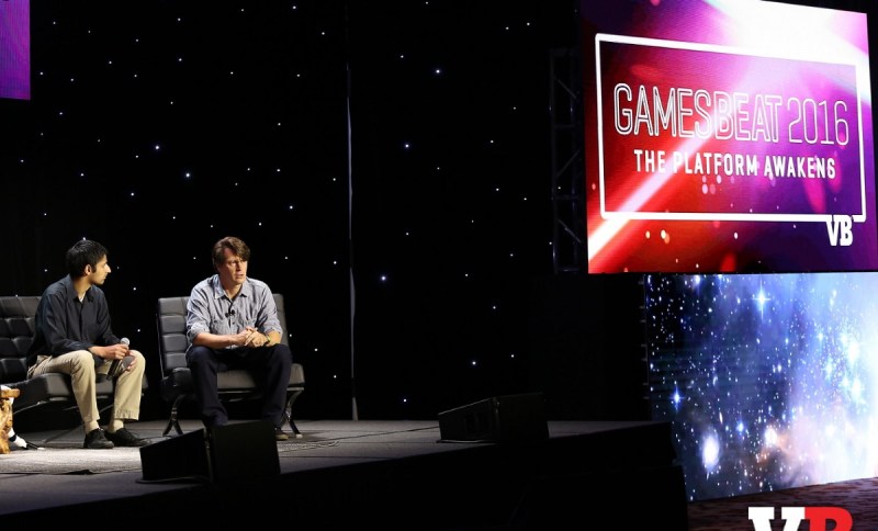 Paresh Dave of the LA Times and John Hanke of Niantic Labs at GamesBeat 2016.