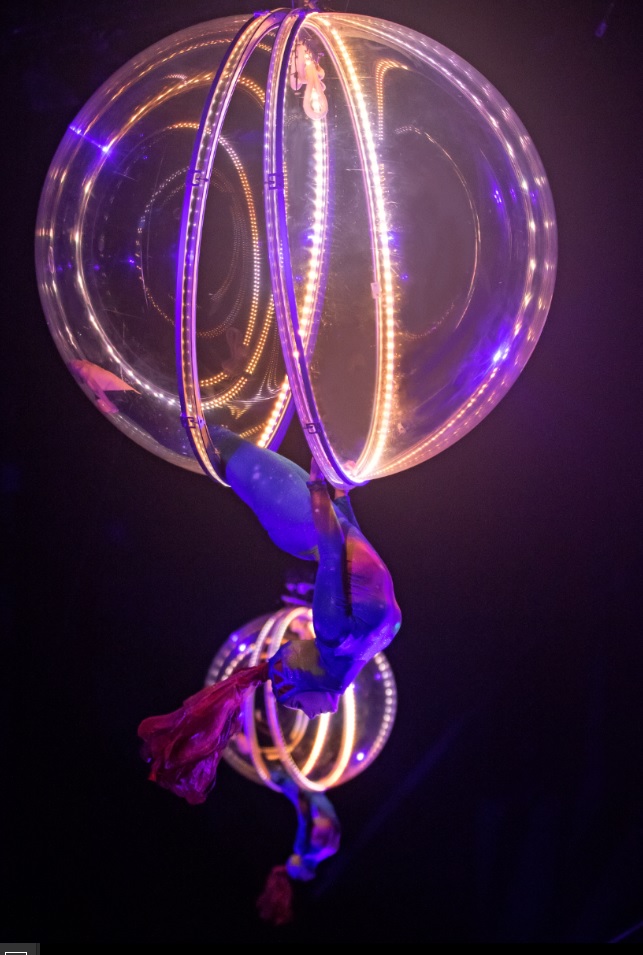 Hanging from a sphere at Ringling Bros.