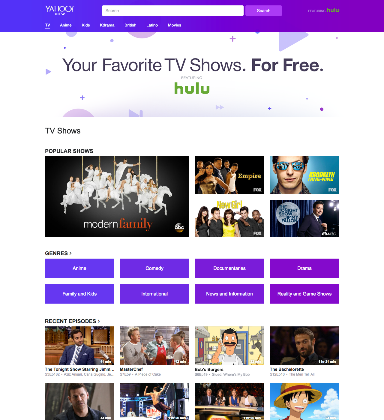 Yahoo View lets you search by genre and any shows on Hulu.