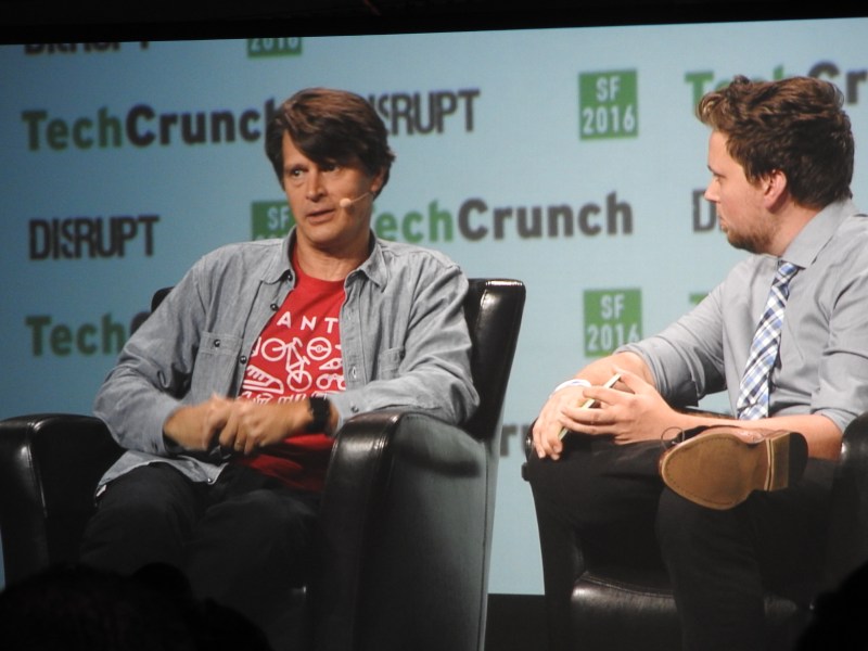 John Hanke, CEO of Niantic Labs, maker of Pokémon Go, and Greg Kumparak of Techcrunch.