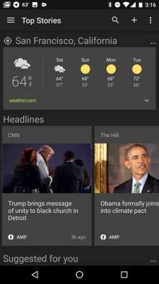 The dark theme in Google News & Weather for Android.