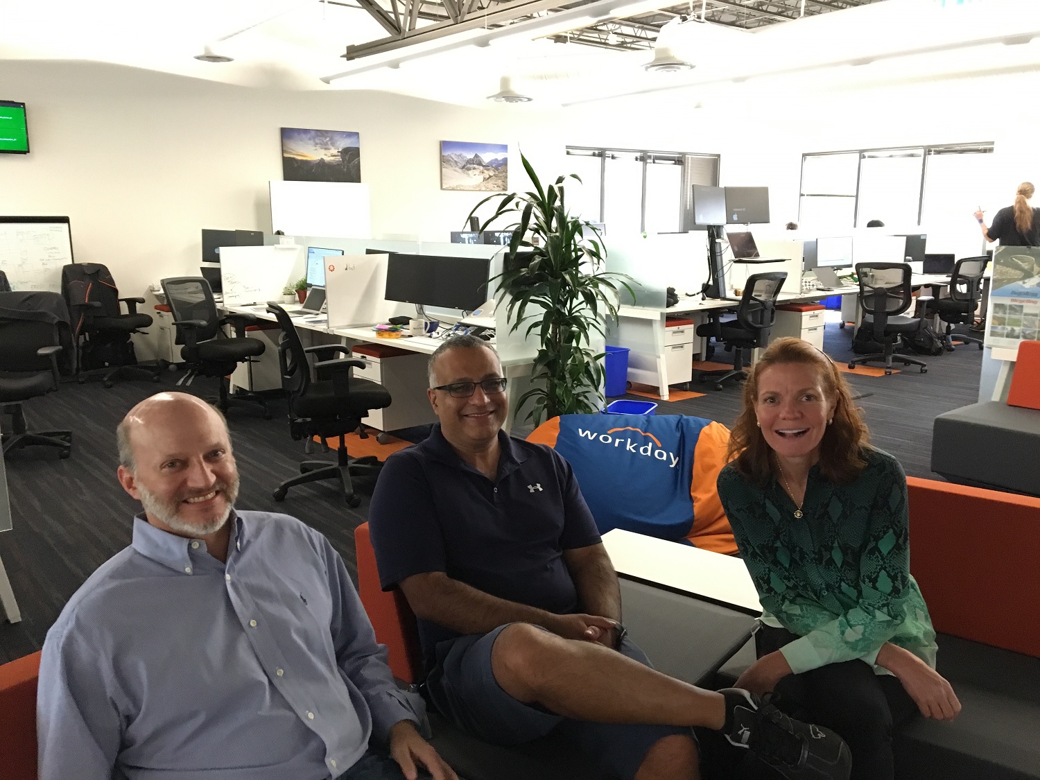 From left, GridCraft cofounder and chief technology officer and Workday fellow Terry Olkin, GridCraft cofounder and chief operating officer and Workday vice president of software development Sayan Chakraborty, and GridCraft cofounder and chief executive and Workday vice president of corporate strategy Lisa Reeves.