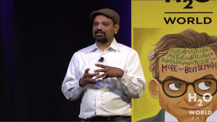 H2O cofounder and CEO Sri Ambati speaks at the startup's 2015 H2O World conference in Mountain View, California.