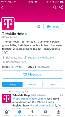 T-Mobile Help Twitter account