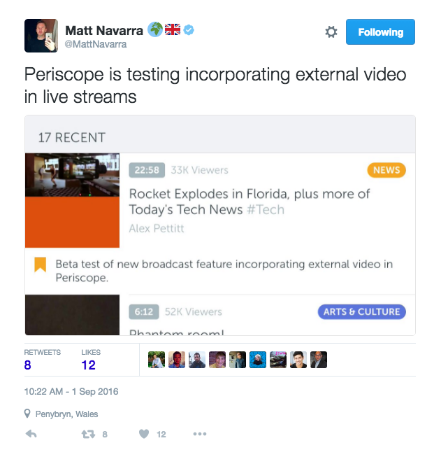 Matt Navarra tweet Periscope