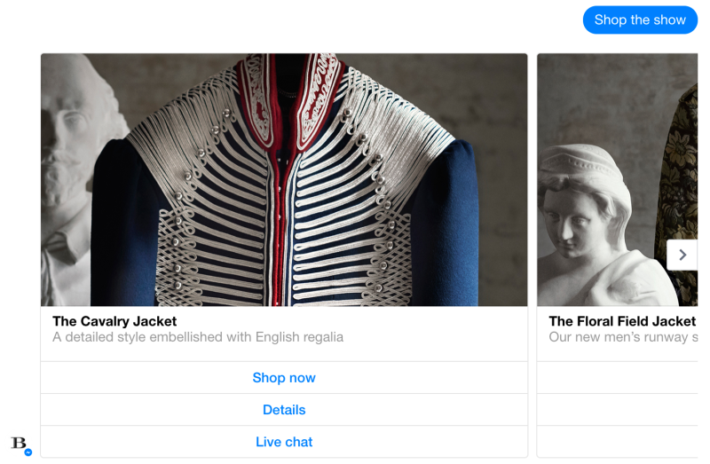 Burberry Facebook Messenger bot screenshot