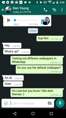 A dark wallpaper in WhatsApp for Android.