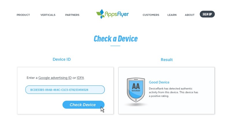 AppsFlyer checks devices for fraud.