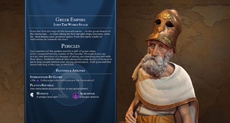 Pericles leads the Greeks in Civilization VI.