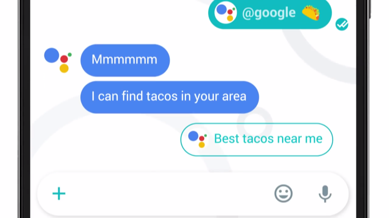 Google Assistant interacts with a user in search of tacos.