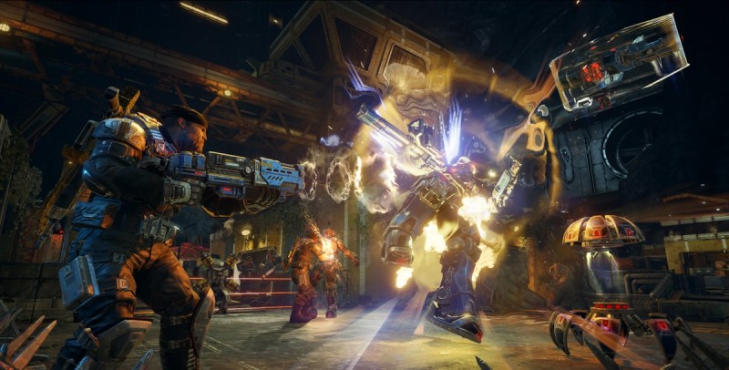 Taking down the boss in Horde 3.0 co-op mode in Gears of War 4.