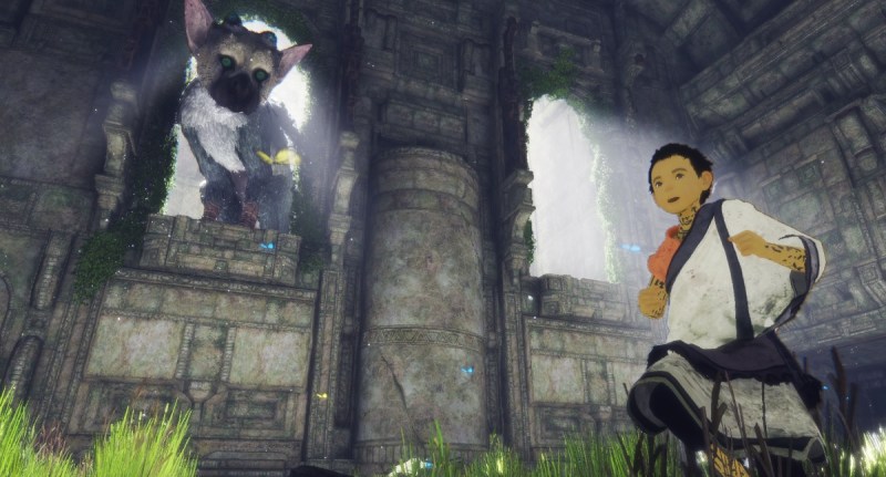 Trico and the boy inside the temple in The Last Guardian.