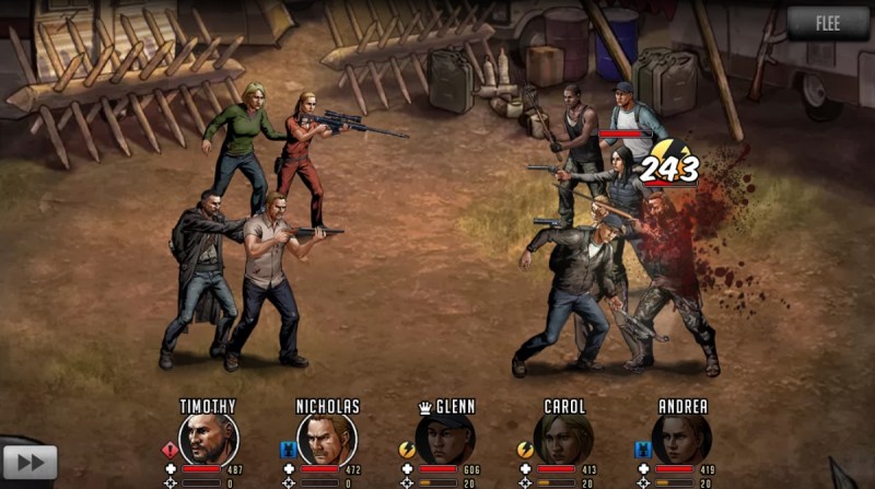 Player-versus-player combat in The Walking Dead: Road to Survival.