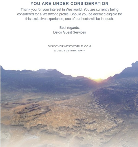 My reply from the Discover Westworld site.