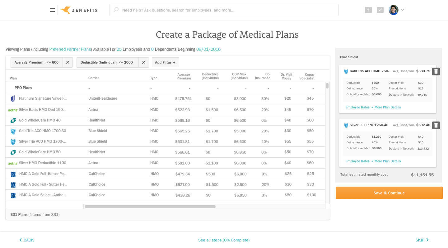 Zenefits now lets administrators create benefit packages without needing to go through brokers.