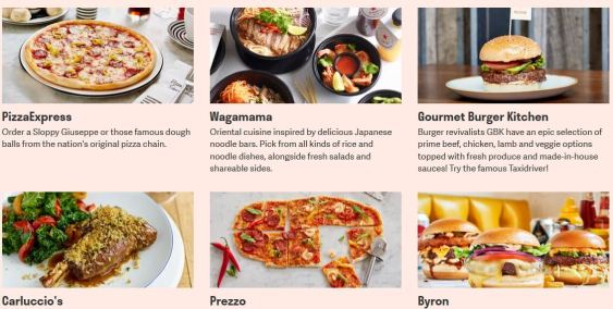 Some choices on Deliveroo's site.