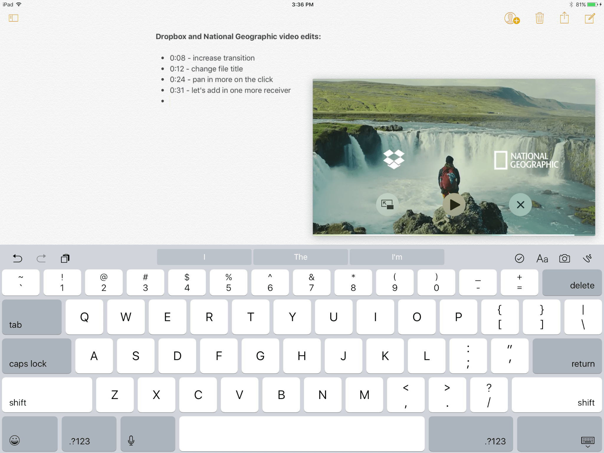 Dropbox's picture in picture function on iPad.