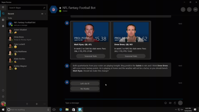NFL Fantasy Bot Skype 3
