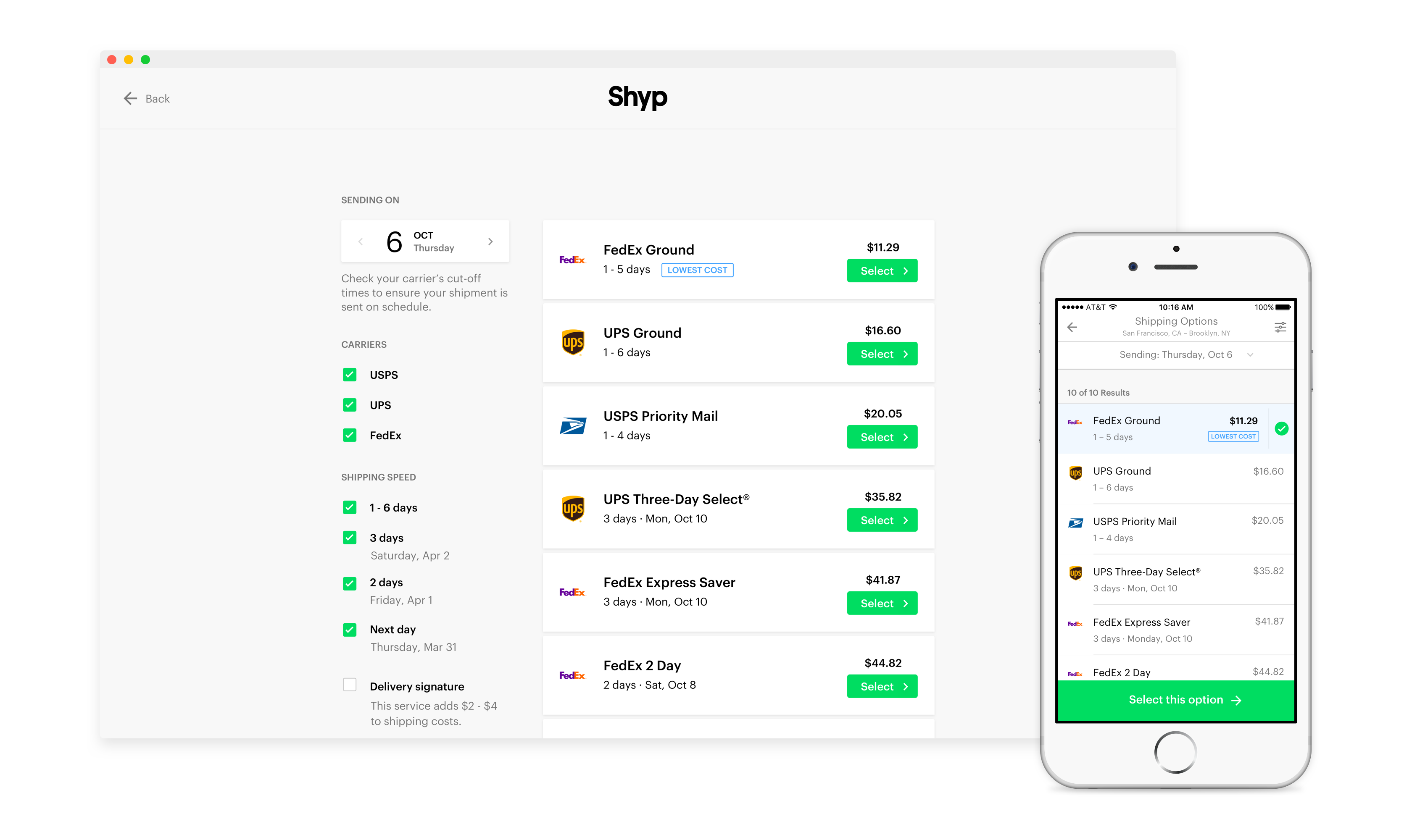 Shyp national carrier rate comparison tool