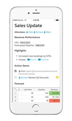 Using Salesforce live data in Quip.