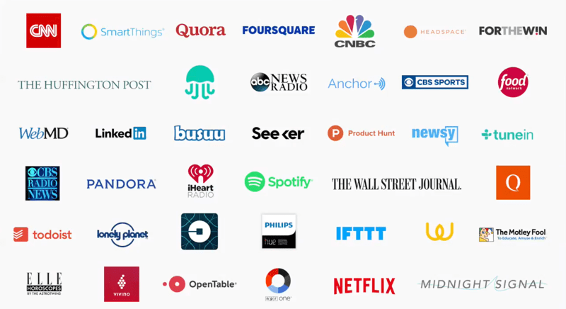 Screenshot of initial partners with plans to make Google Assistant integrations