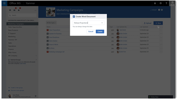 Yammer: Create Office File