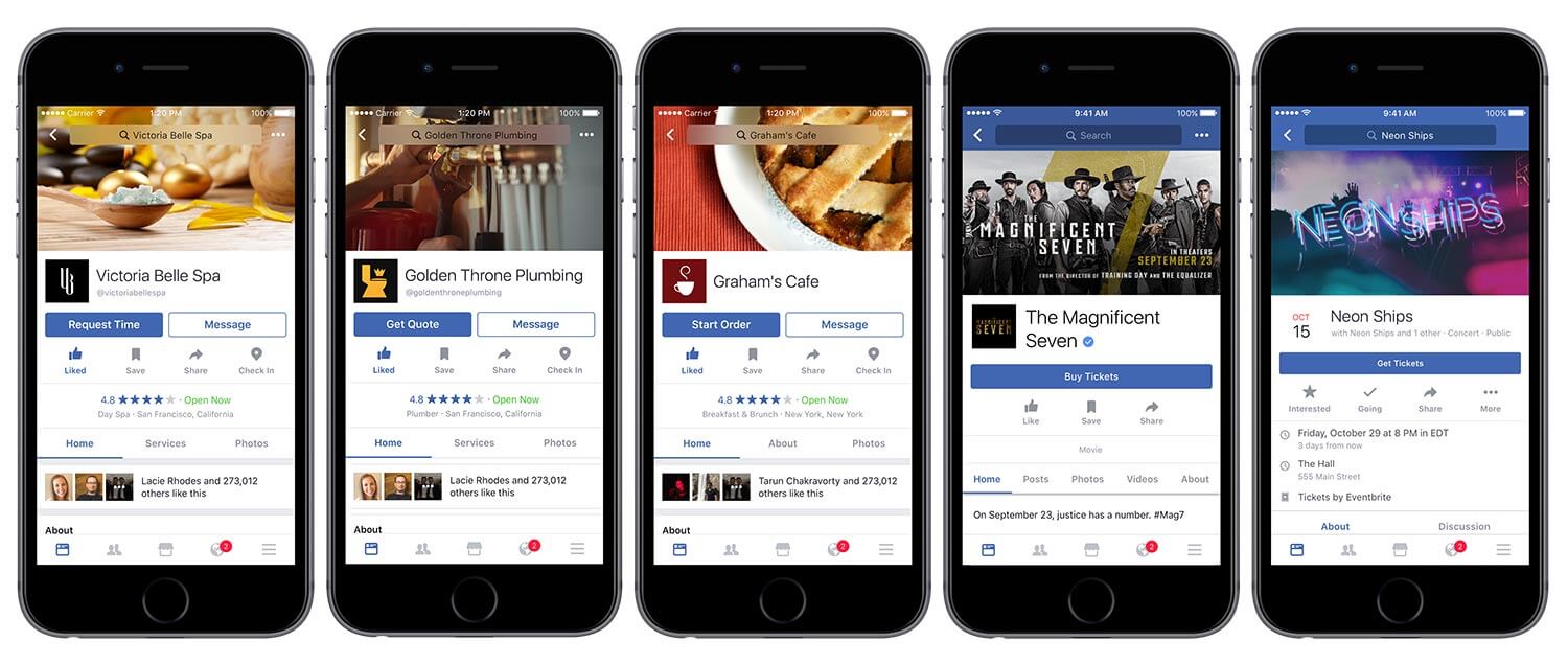 Facebook Pages new calls-to-action