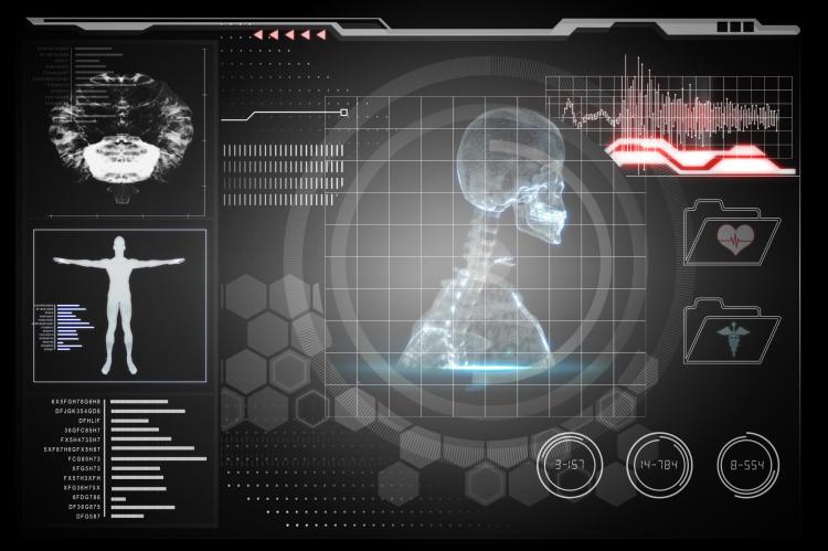 medical tech display showing human info on digital screen